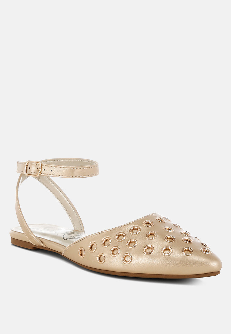 Metallic Eyelet Detail Flat Sandals by RAG