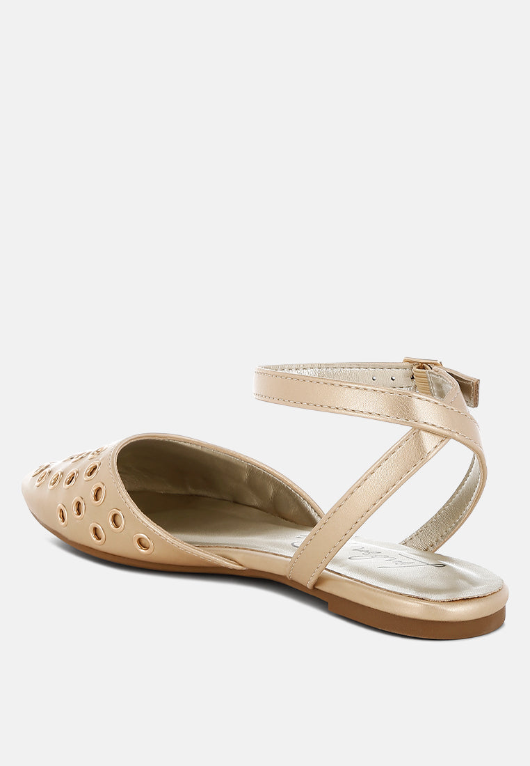Metallic Eyelet Detail Flat Sandals by RAG