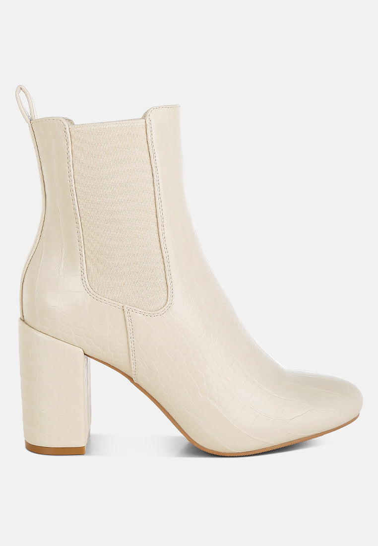 Croc Textured Block Heeled Chelsea Boot by MODE