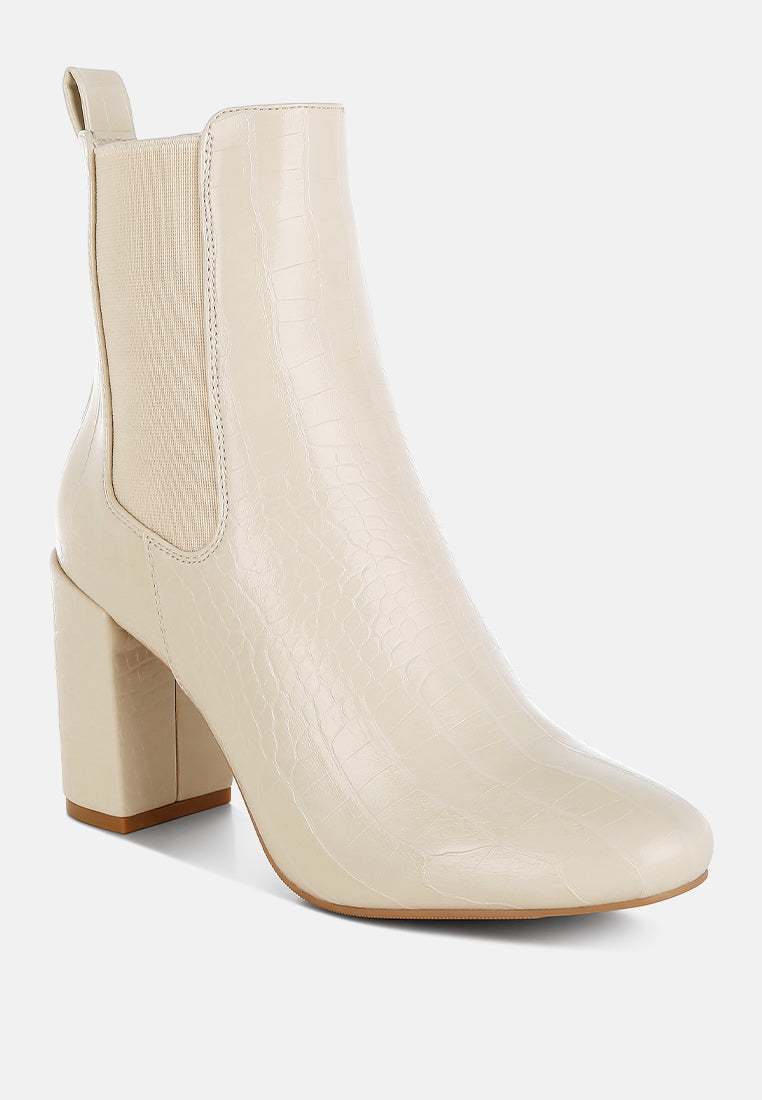 Croc Textured Block Heeled Chelsea Boot by MODE