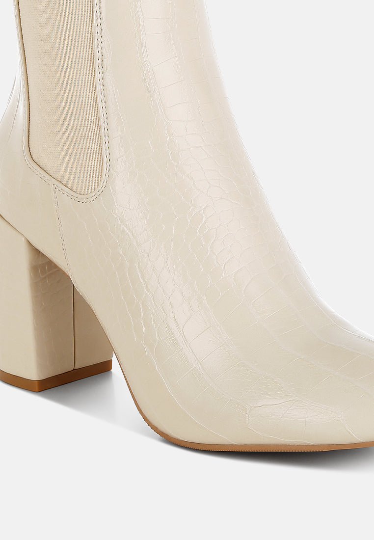 Croc Textured Block Heeled Chelsea Boot by MODE
