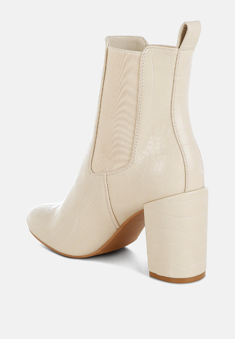 Croc Textured Block Heeled Chelsea Boot by MODE