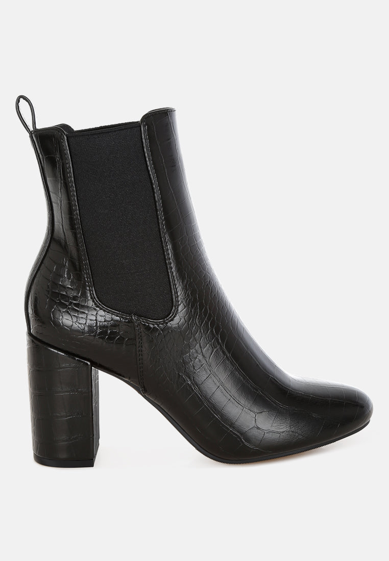 Croc Textured Block Heeled Chelsea Boot by MODE