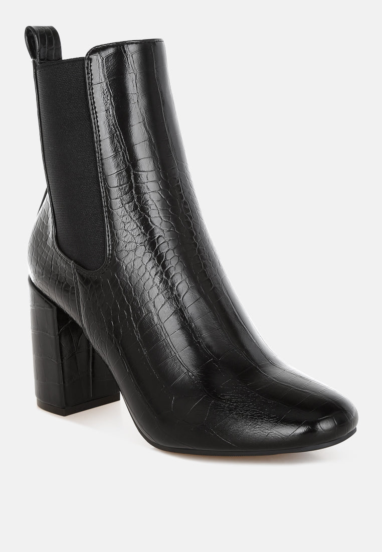 Croc Textured Block Heeled Chelsea Boot by MODE