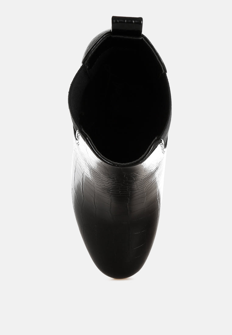 Croc Textured Block Heeled Chelsea Boot by MODE