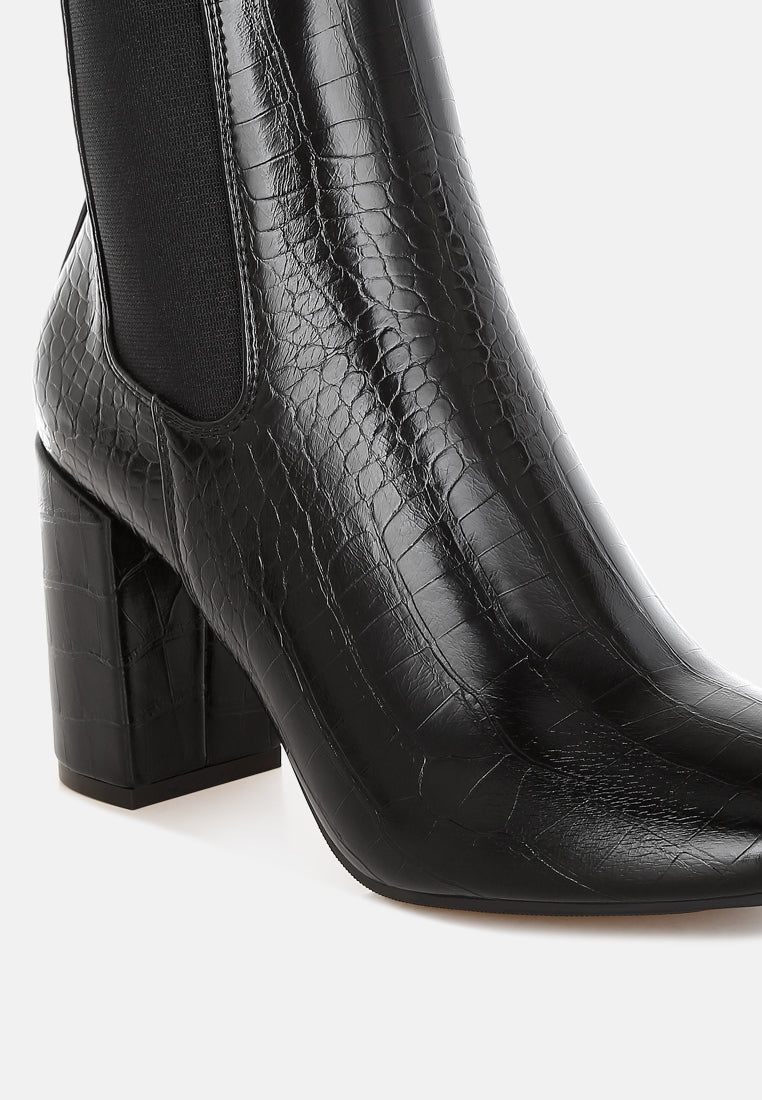 Croc Textured Block Heeled Chelsea Boot by MODE