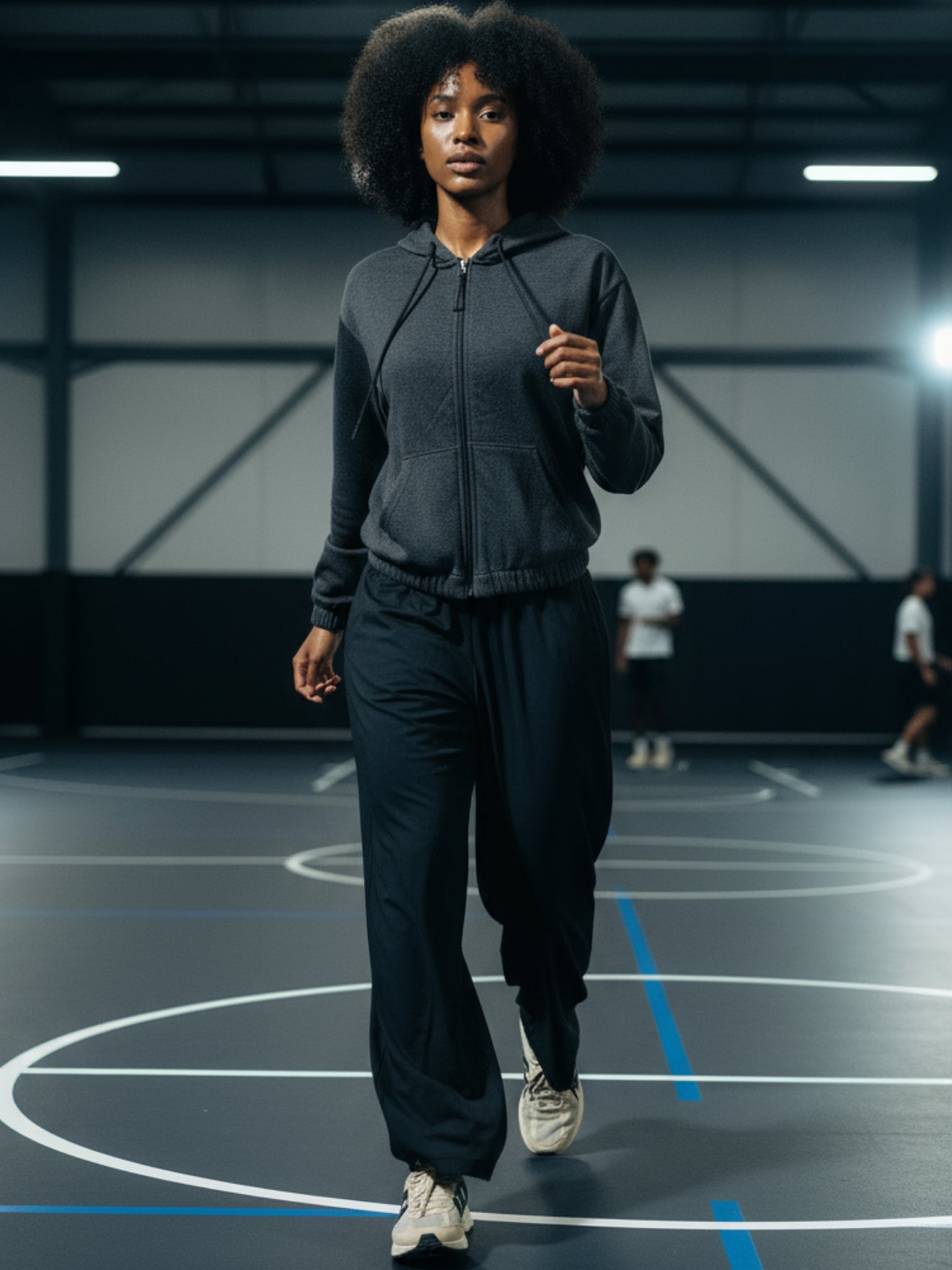 CROPPED ELASTICIZED HOODIE JACKET CHARCOAL by Kadi