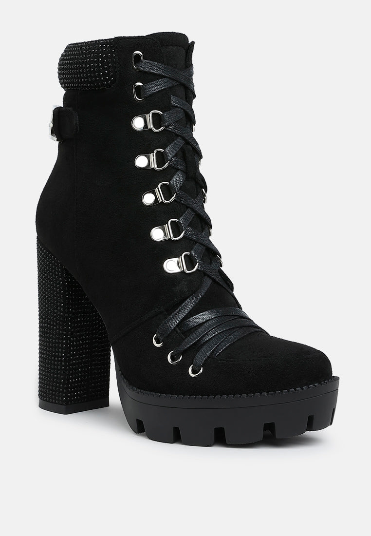 Diamante Set Block Heeled Ankle Boot by MODE