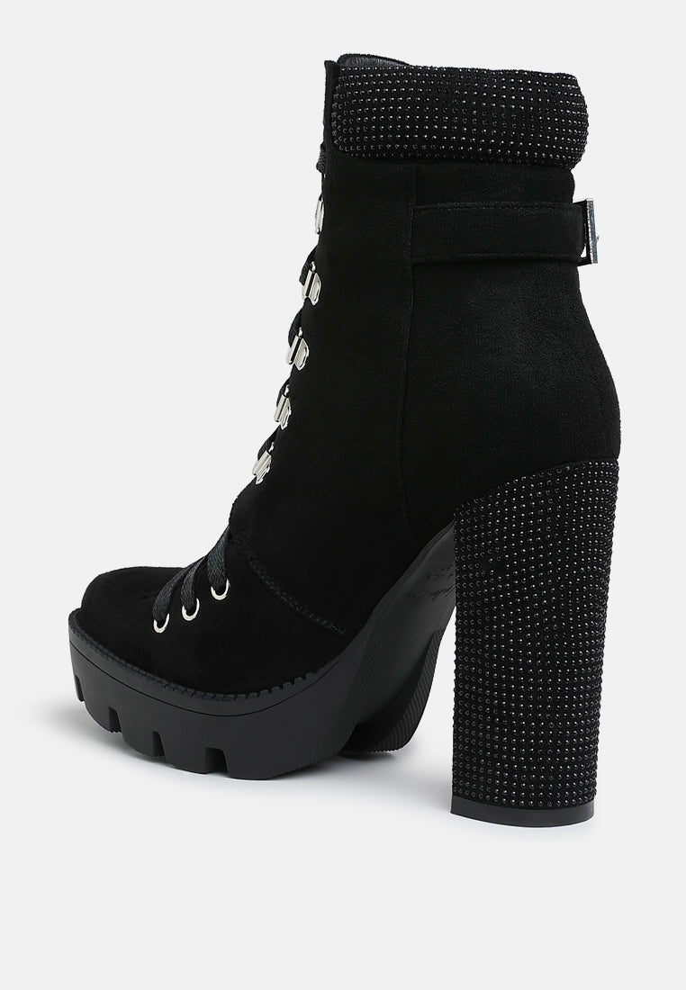 Diamante Set Block Heeled Ankle Boot by MODE