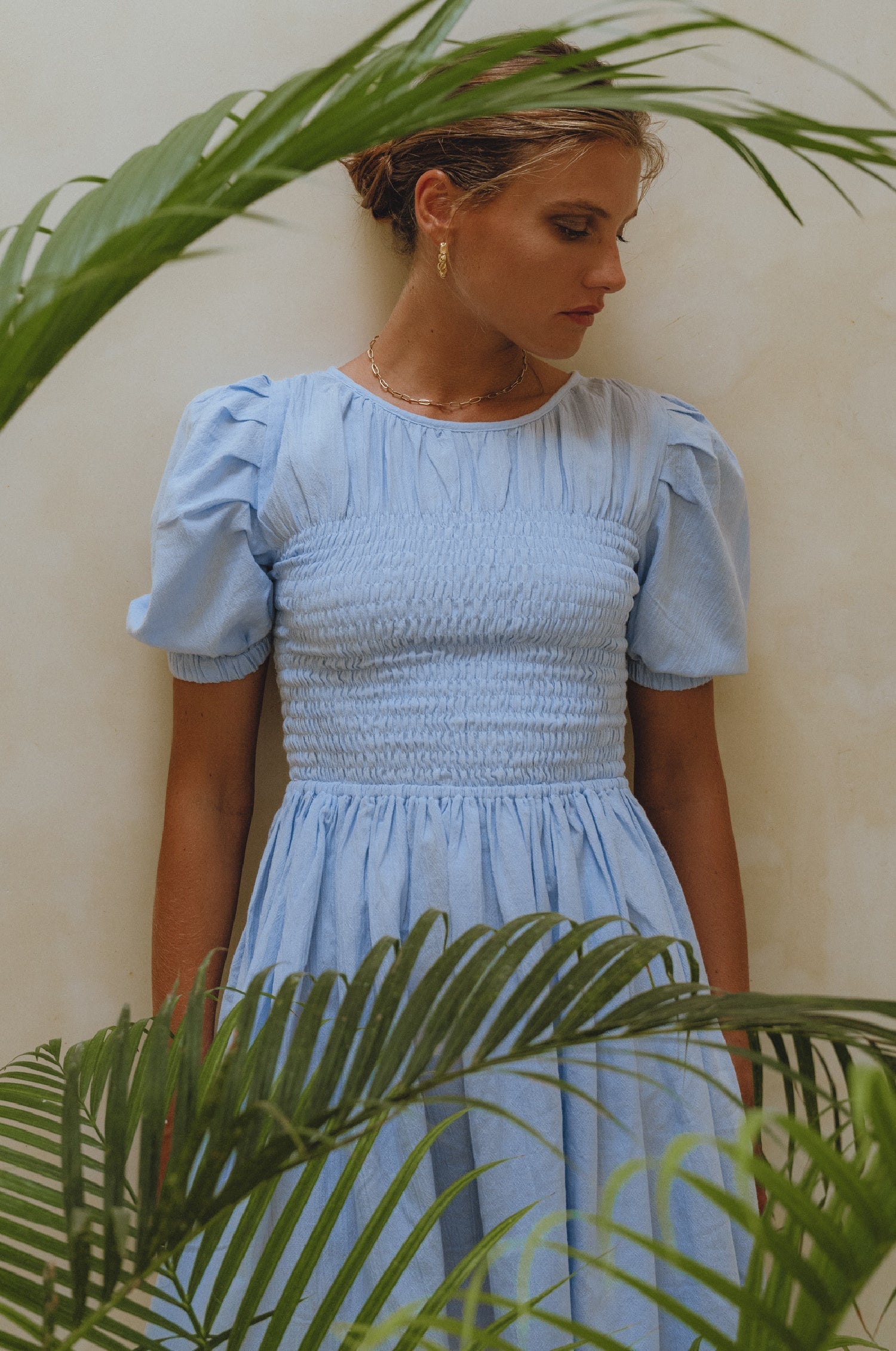 Elodie Smocked Linen Mini Dress by Bali Lane