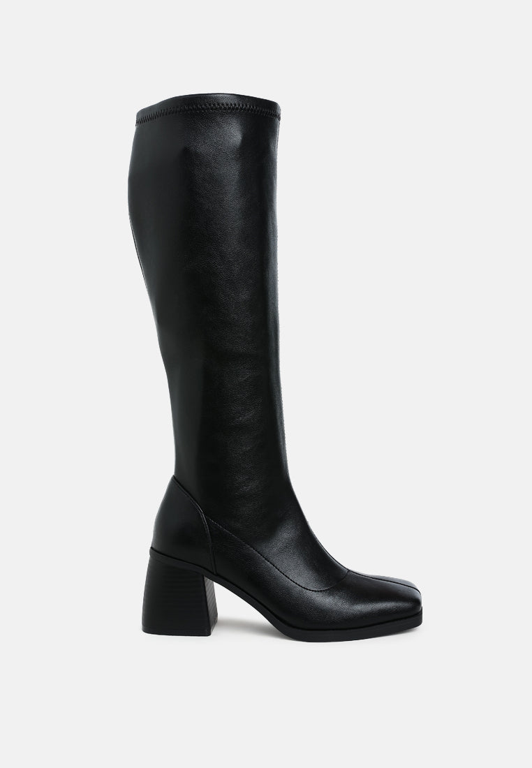 Faux Leather Block Heel Boots by RAG