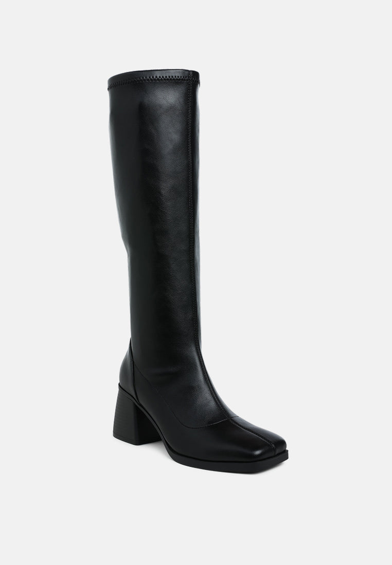 Faux Leather Block Heel Boots by RAG