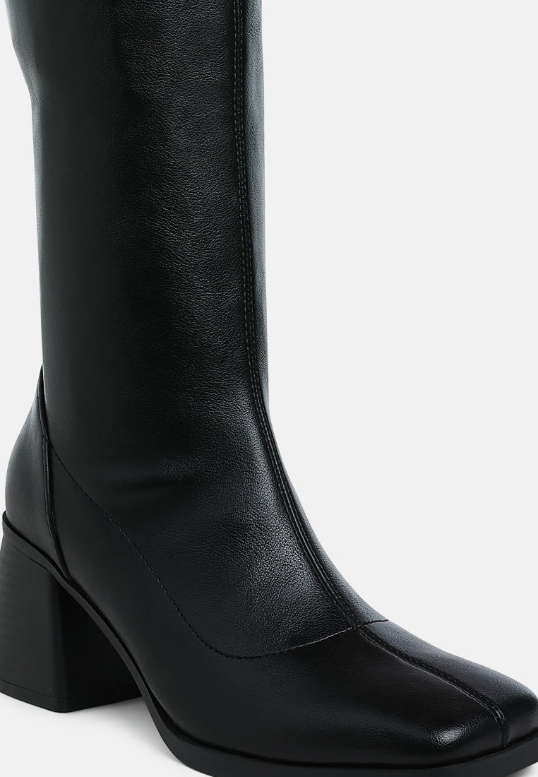 Faux Leather Block Heel Boots by RAG
