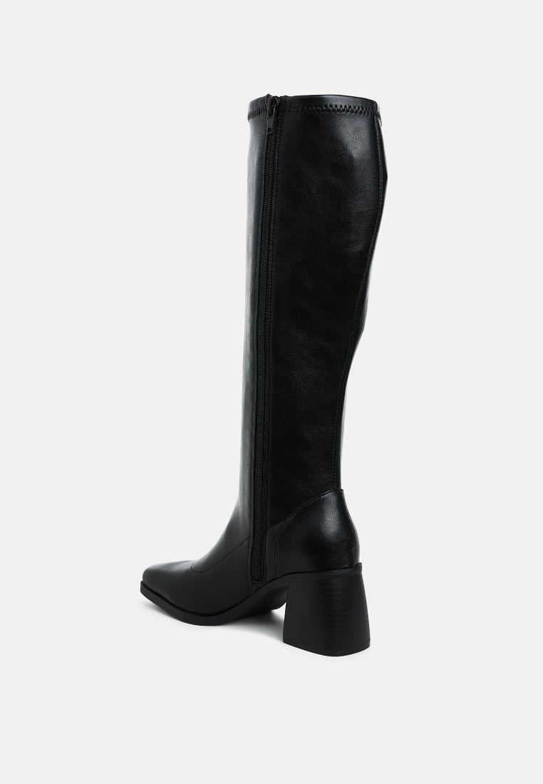 Faux Leather Block Heel Boots by RAG