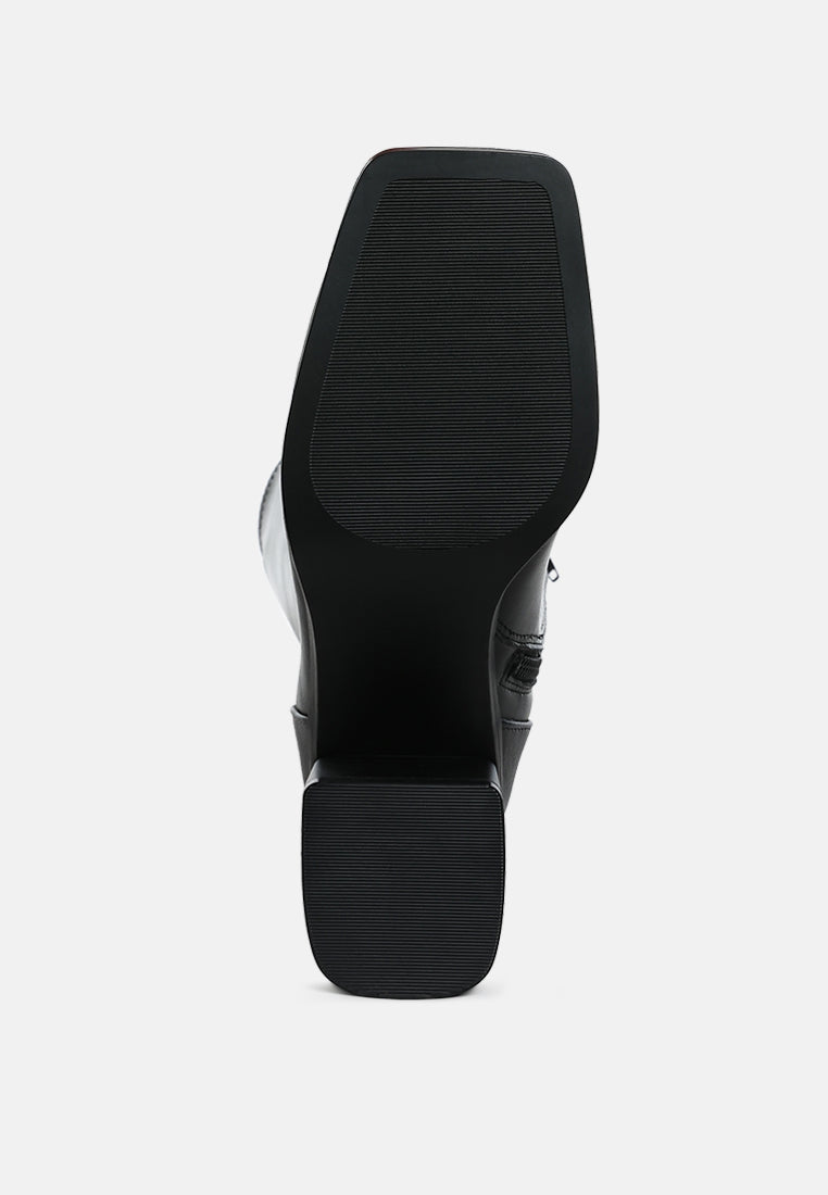 Faux Leather Block Heel Boots by RAG