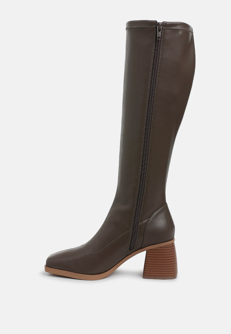 Faux Leather Block Heel Boots by RAG
