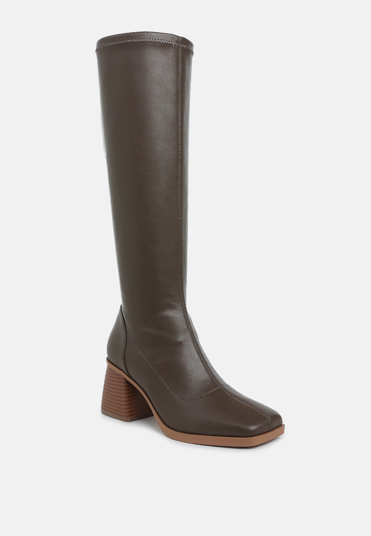 Faux Leather Block Heel Boots by RAG