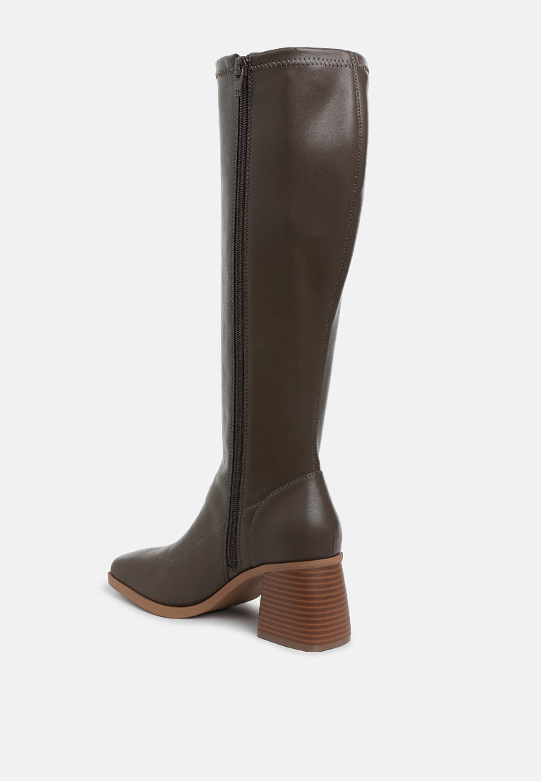 Faux Leather Block Heel Boots by RAG