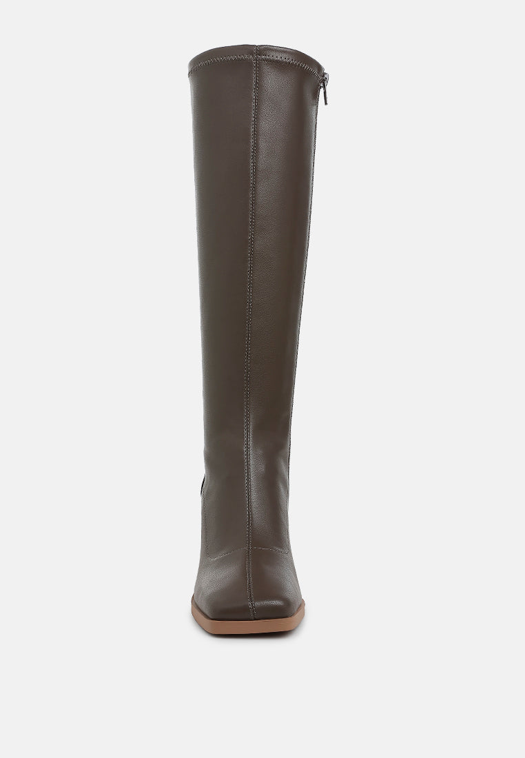 Faux Leather Block Heel Boots by RAG