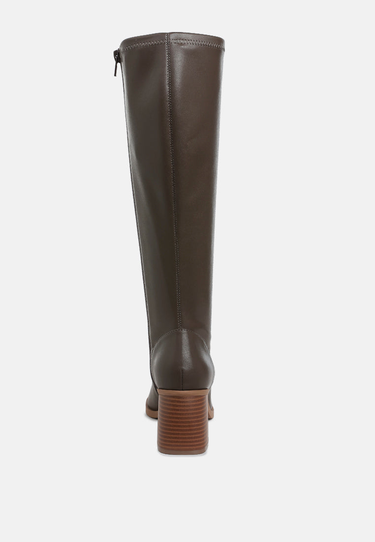 Faux Leather Block Heel Boots by RAG