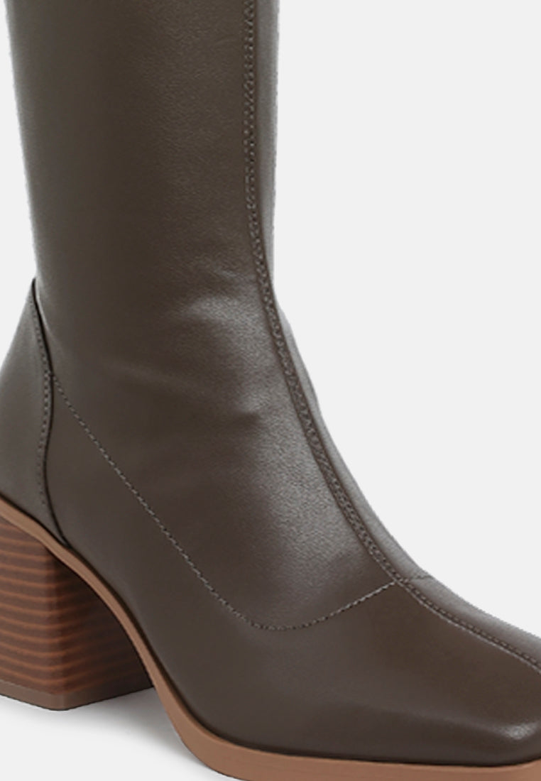 Faux Leather Block Heel Boots by RAG