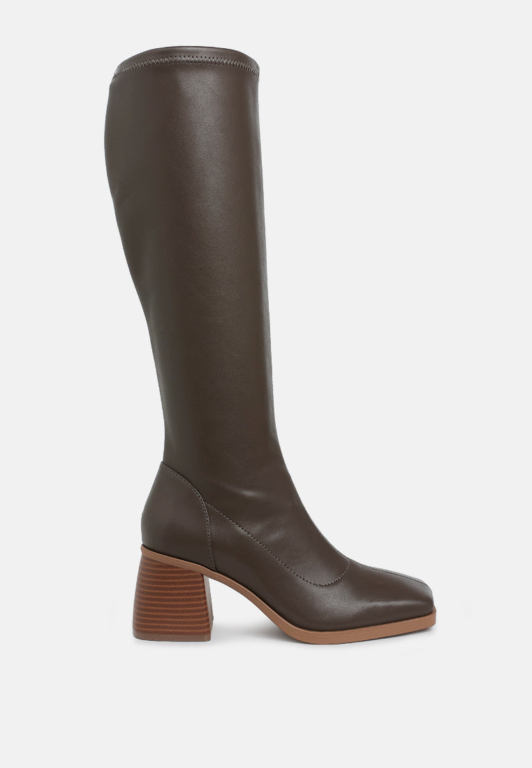 Faux Leather Block Heel Boots by RAG
