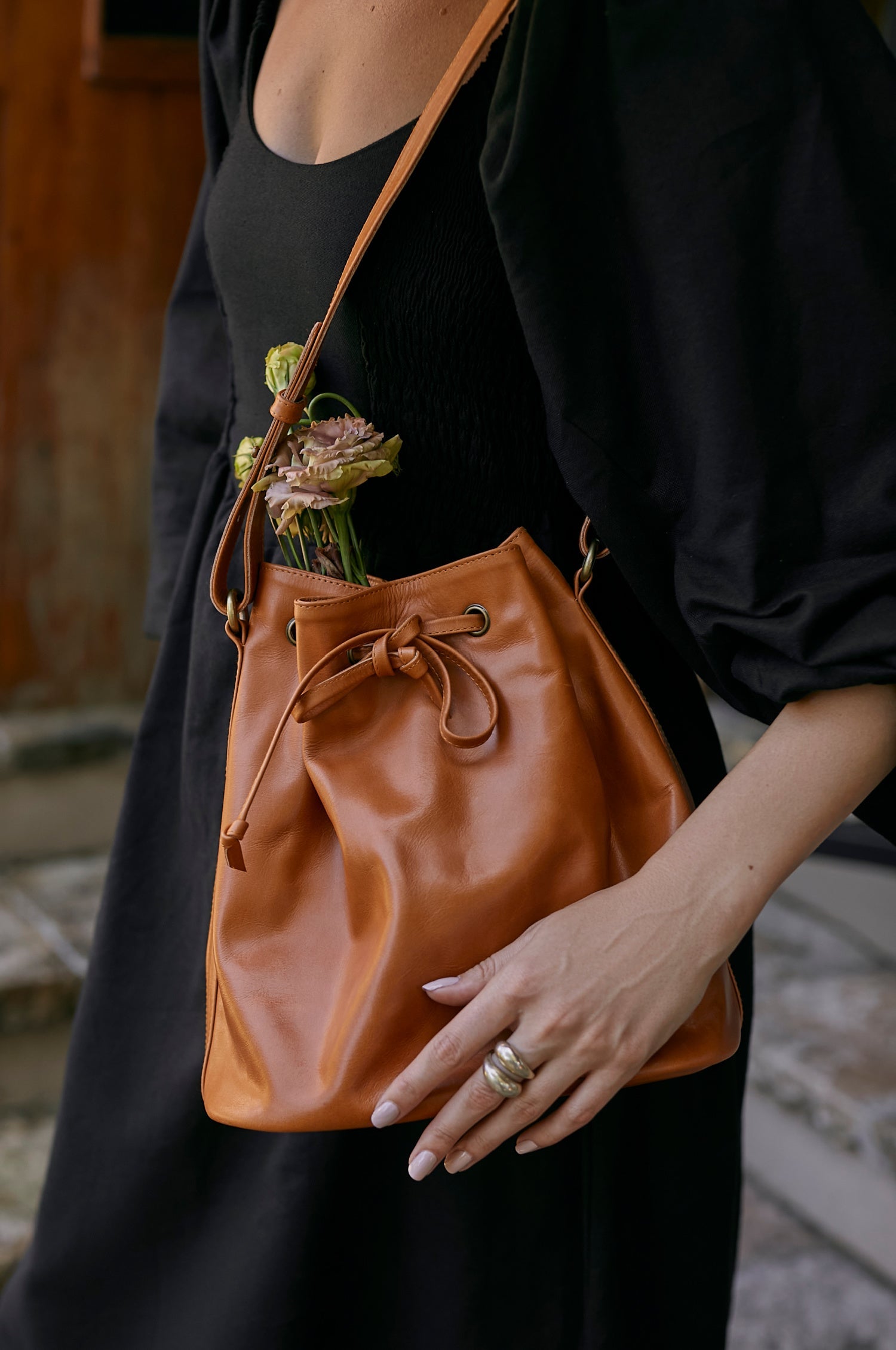 Geneva Drawstring Leather Bag by Bali ELF