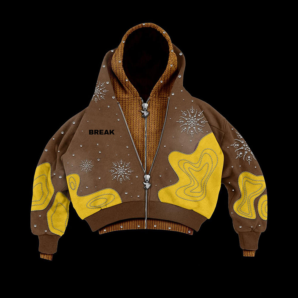 Riot crop hoodie studs close-up