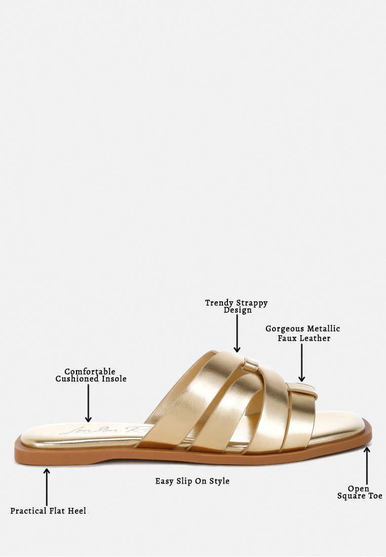 Hebal Metallic Faux Leather Slip Ons