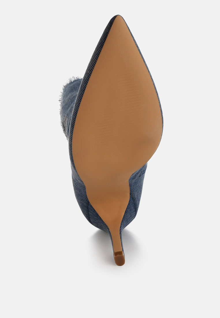 Distressed Denim Mid-Calf Boots by RAG