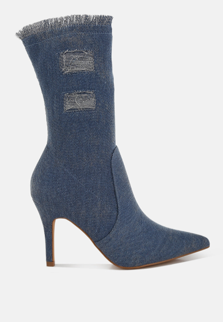 Distressed Denim Mid-Calf Boots by RAG