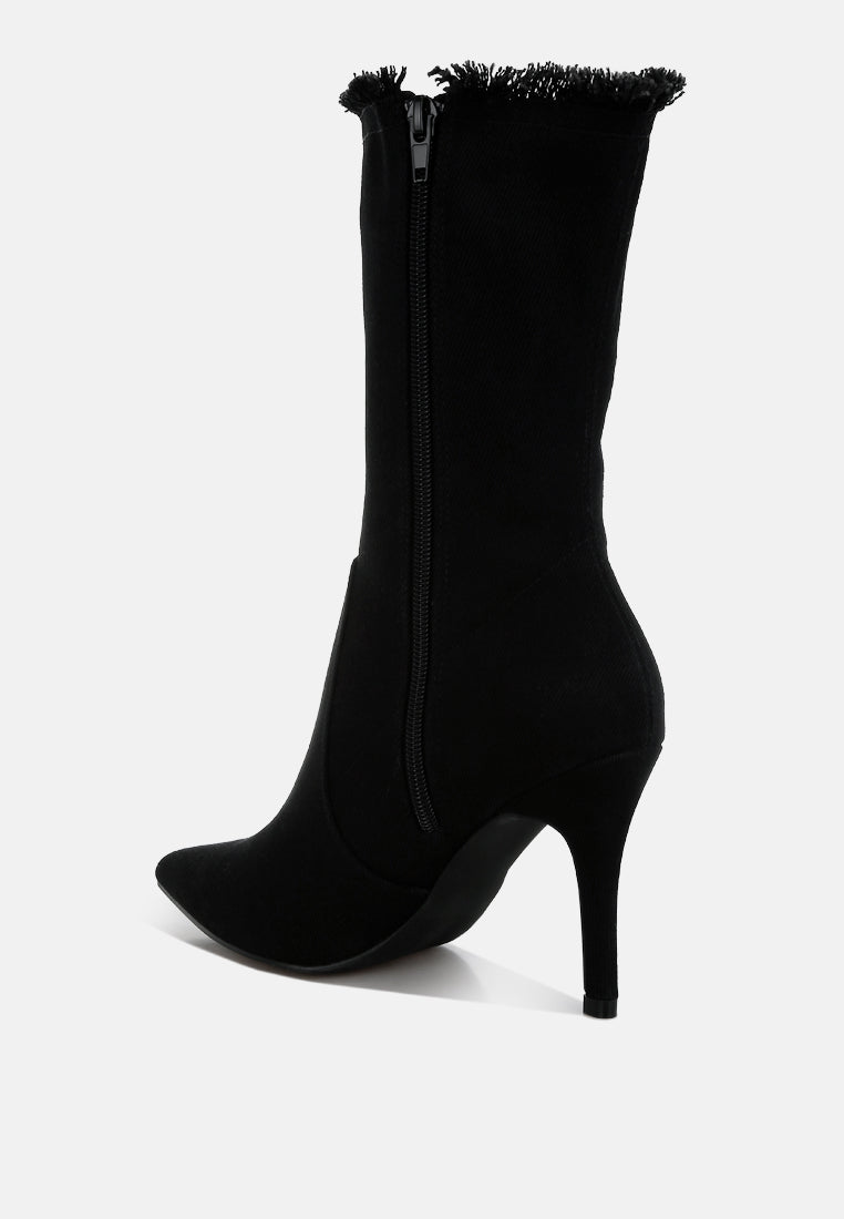 Distressed Denim Mid-Calf Boots by RAG