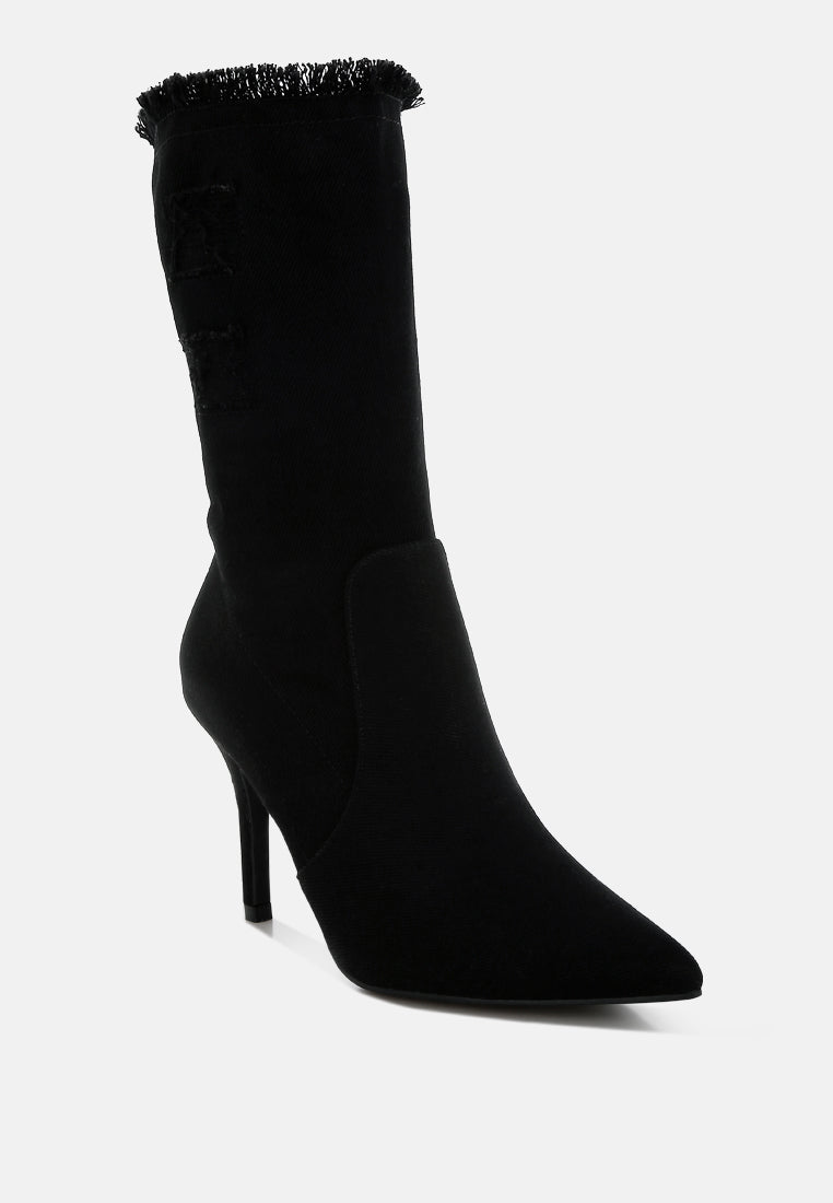 Distressed Denim Mid-Calf Boots by RAG