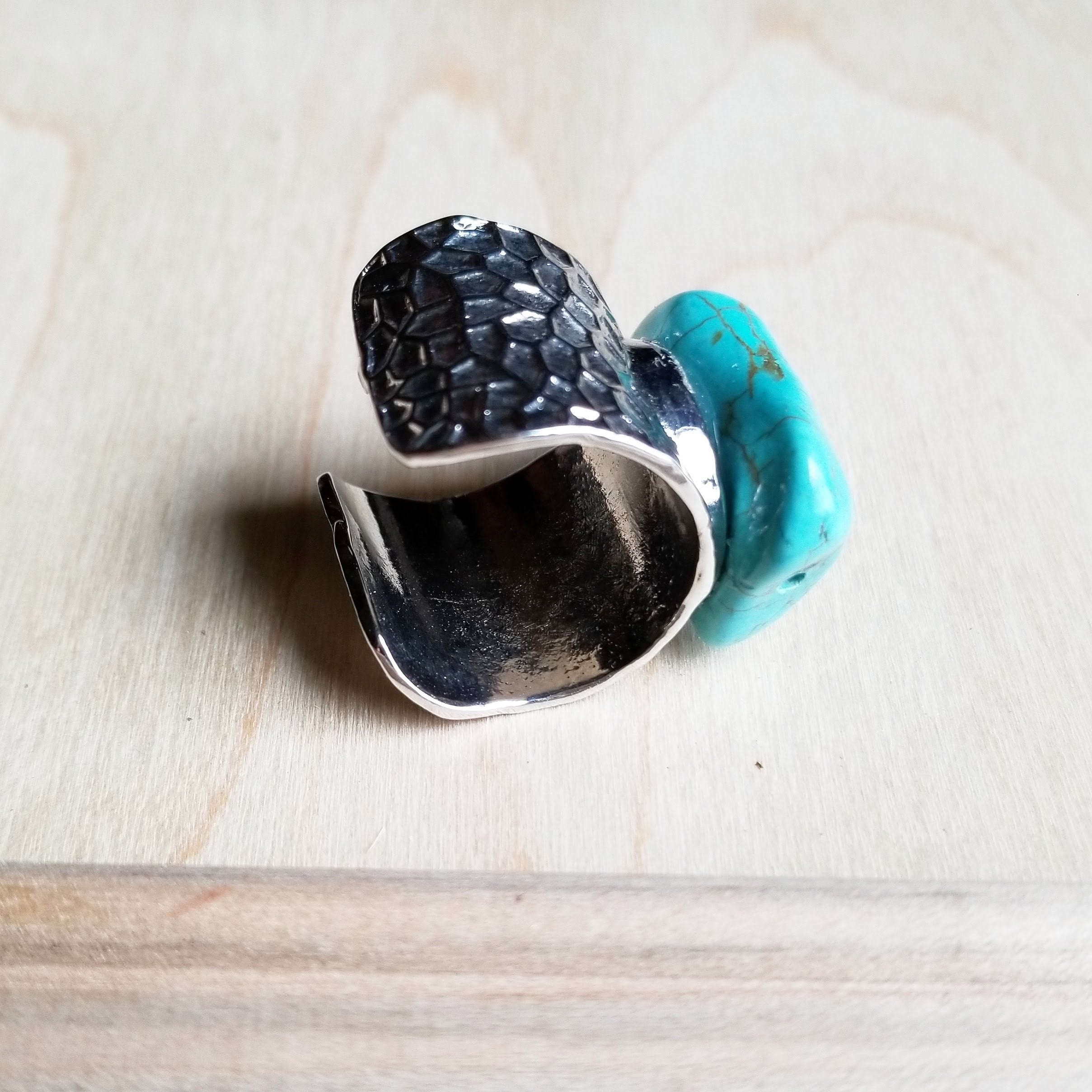 **Turquoise Chunk on Cuff Ring  012o by The Jewelry Junkie