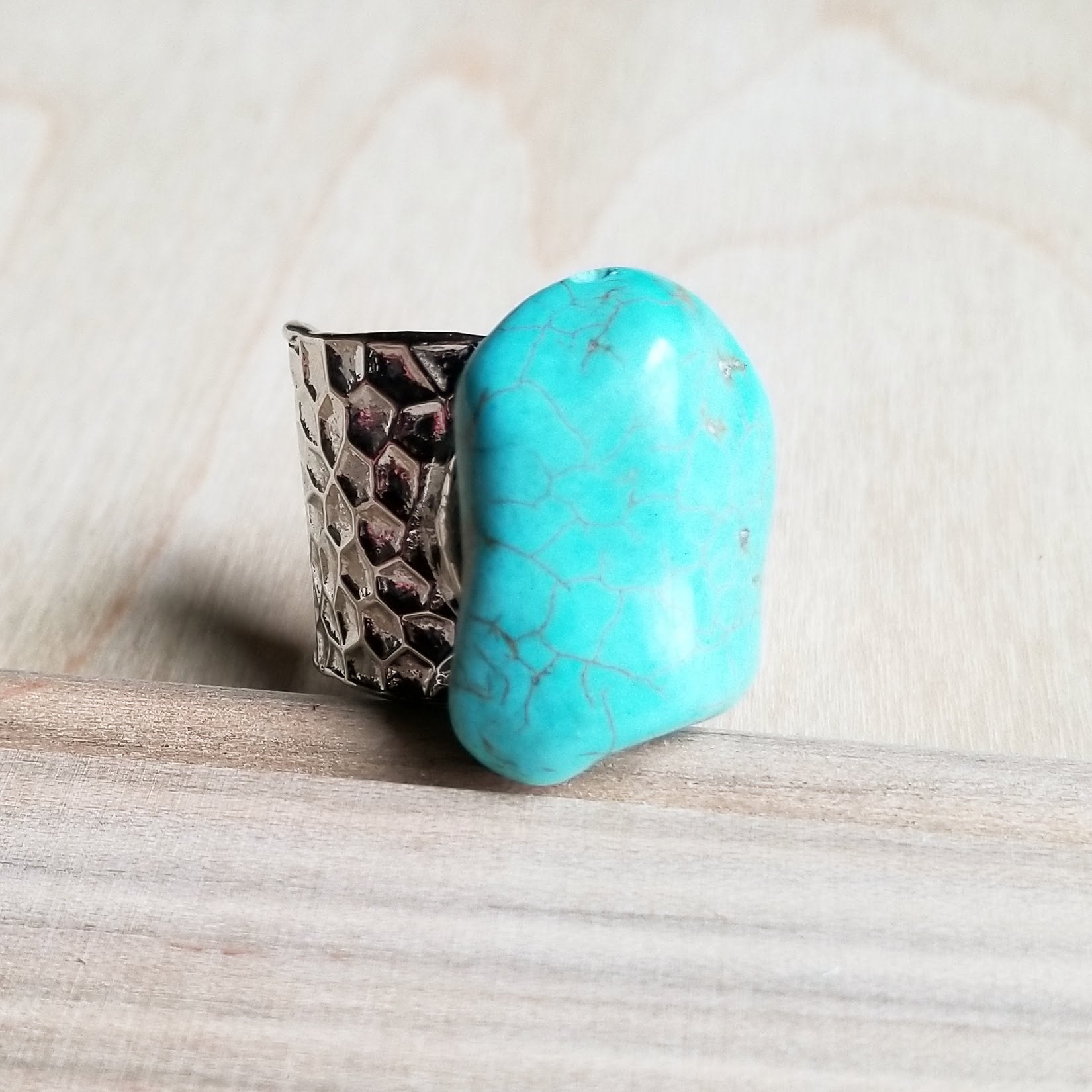 **Turquoise Chunk on Cuff Ring  012o by The Jewelry Junkie