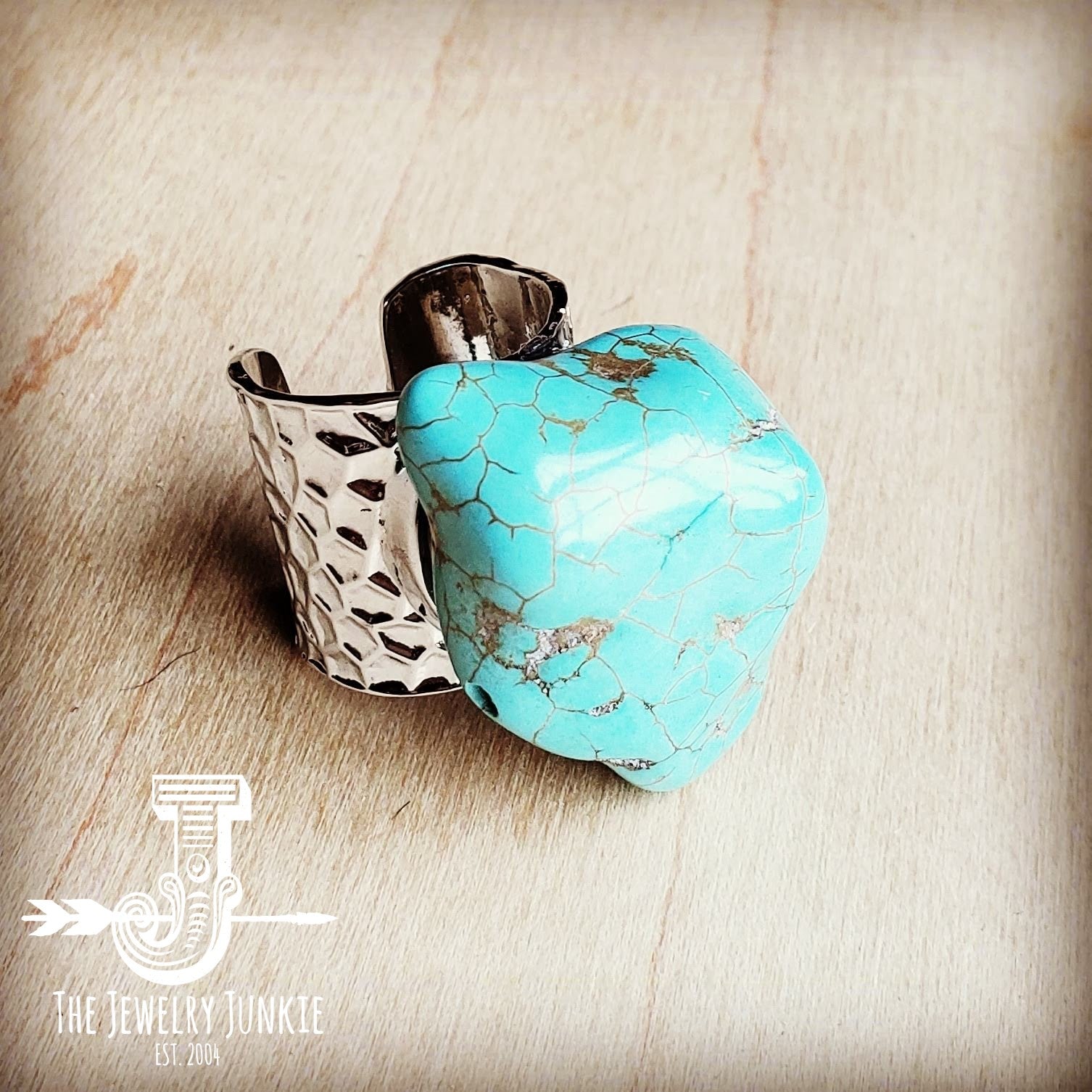 **Turquoise Chunk on Cuff Ring  012o by The Jewelry Junkie