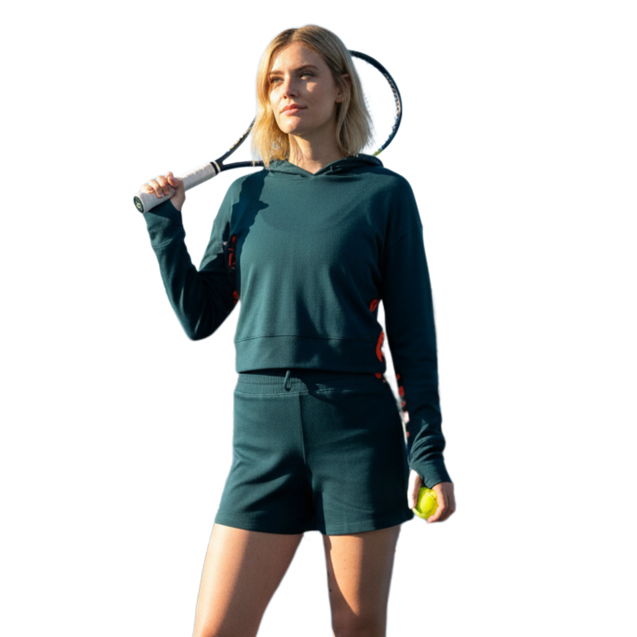 WAFFLE CROPPED PULLOVER HOODIE SHORT SET by Kadi