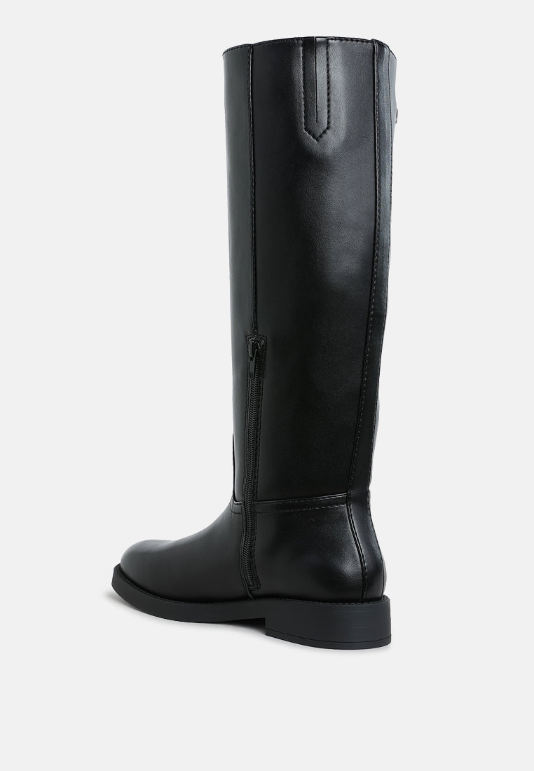 Metal Chain Link Detail Calf Boots by London Rag – knee-high calf boots with bold metallic chain link accents and a side zipper closure, styling detail shot