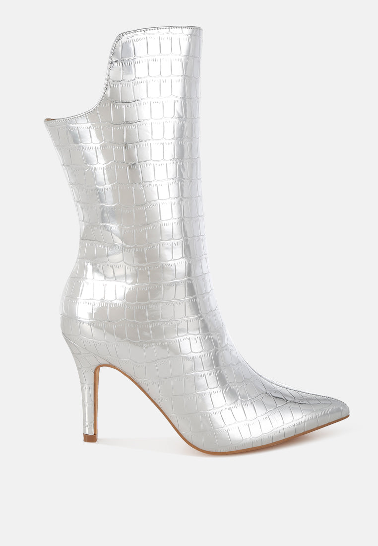 Croco Stiletto Heel Mid-Calf Boots by RAG