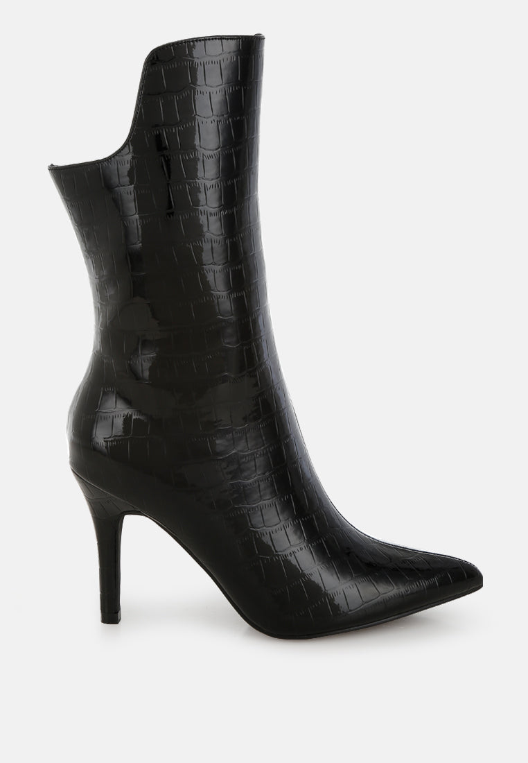 Croco Stiletto Heel Mid-Calf Boots by RAG