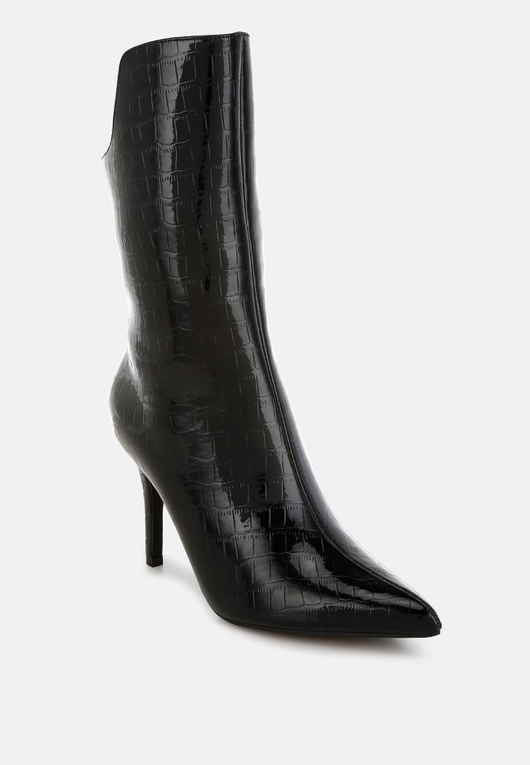Croco Stiletto Heel Mid-Calf Boots by RAG