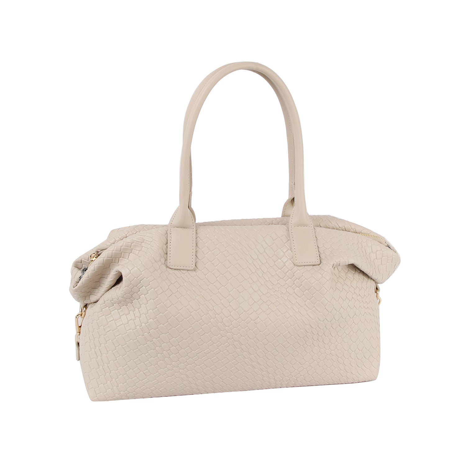 Textured leather duffle bag with crossbody strap by Handbag Factory