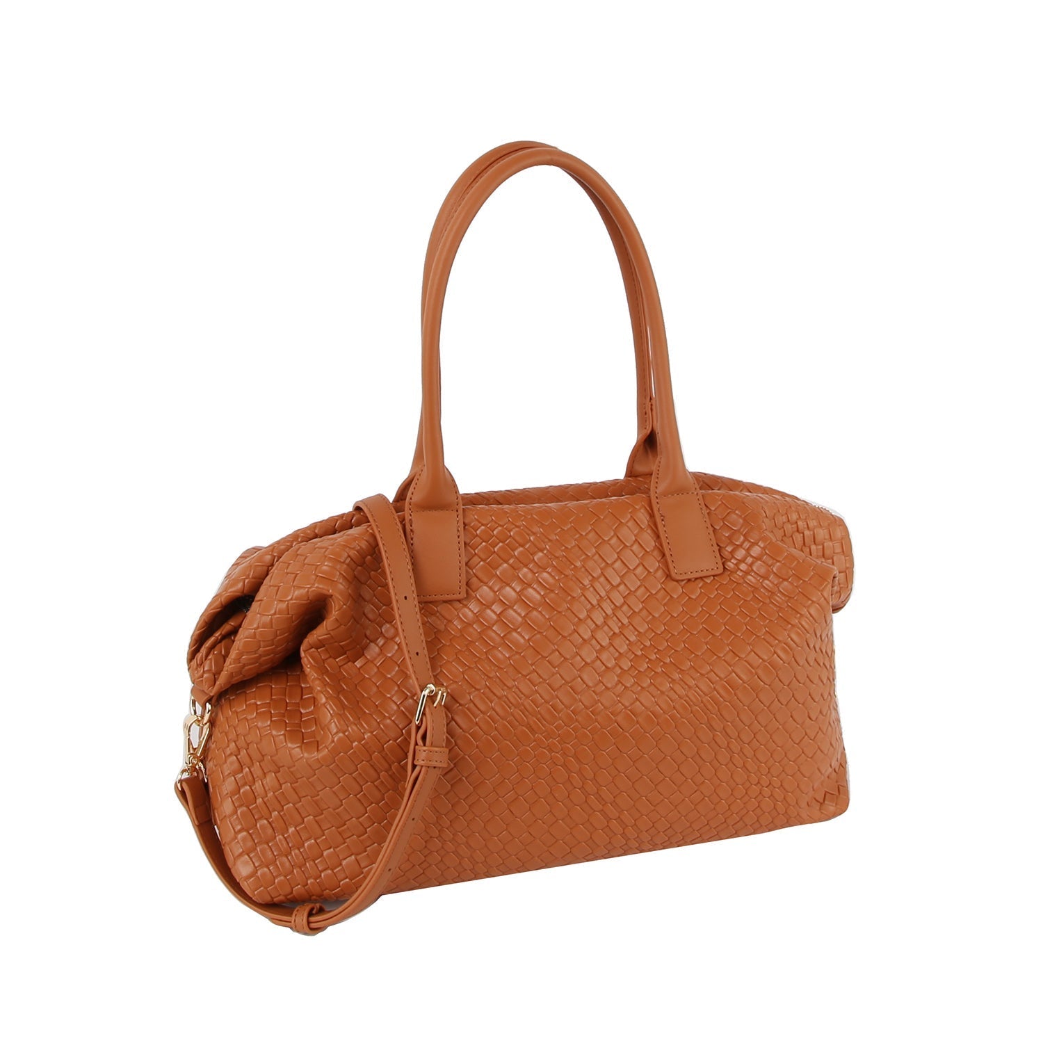 Textured leather duffle bag with crossbody strap by Handbag Factory