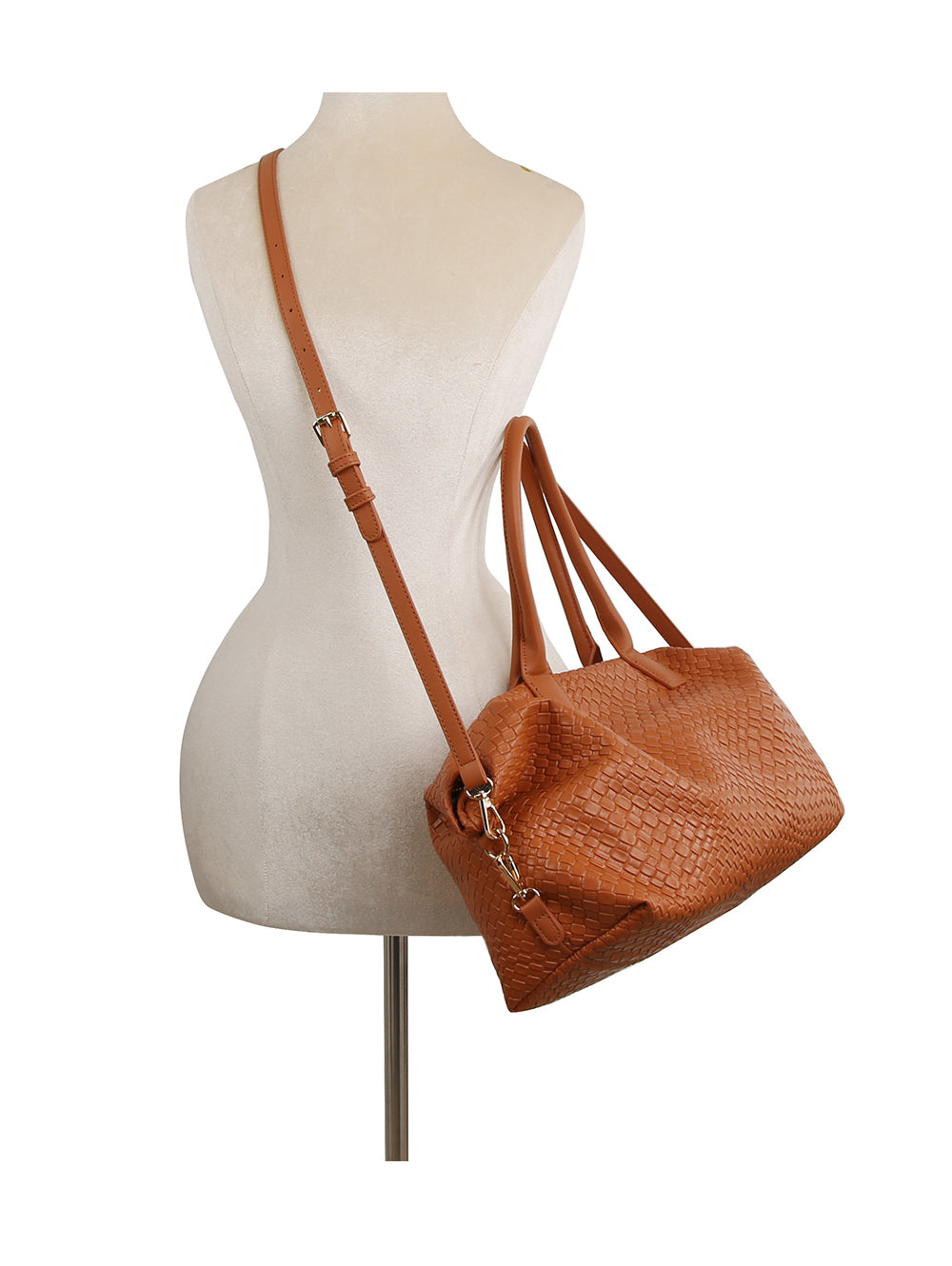 Textured leather duffle bag with crossbody strap by Handbag Factory