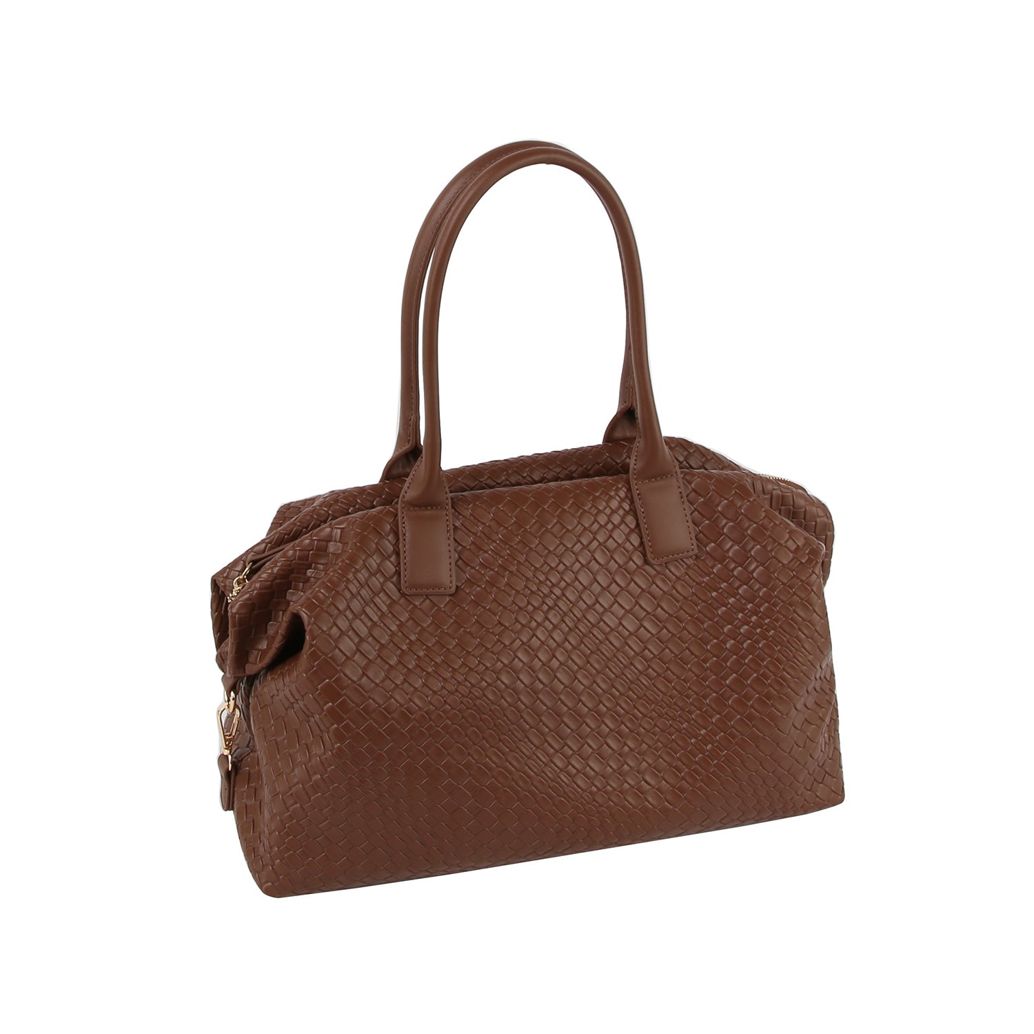 Textured leather duffle bag with crossbody strap by Handbag Factory