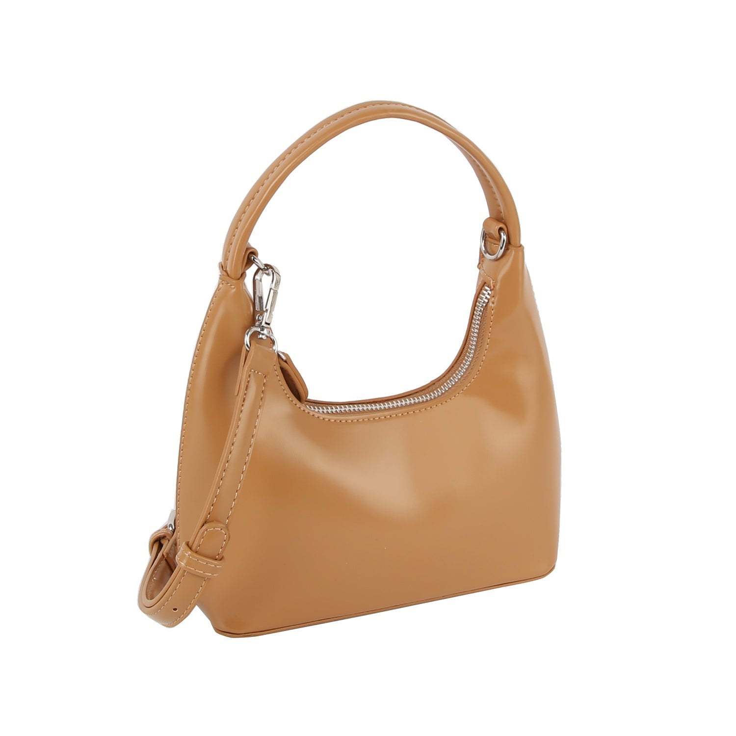 Shiny leather hobo with crossbody strap by Handbag Factory