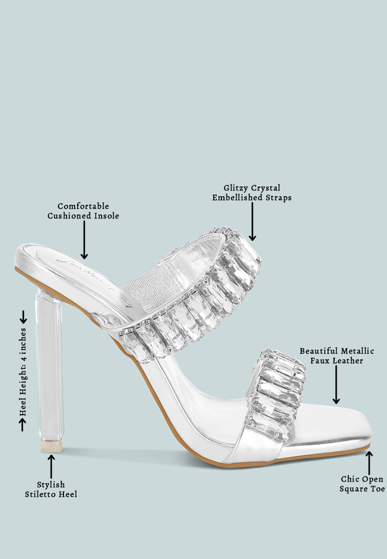 Leonardi Oversized Crystal Baguette Stone Heels