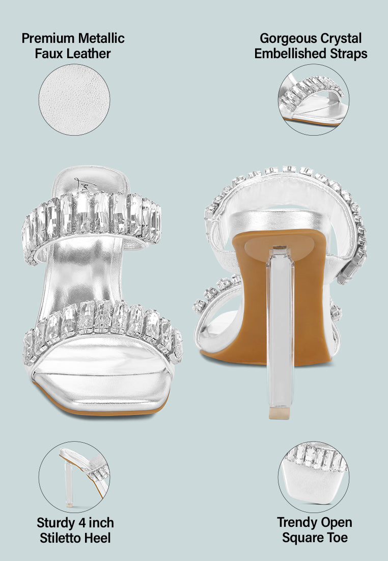 Leonardi Oversized Crystal Baguette Stone Heels