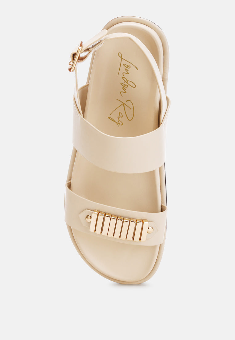 Lolac Metallic Bar Embellished Flat Sandals