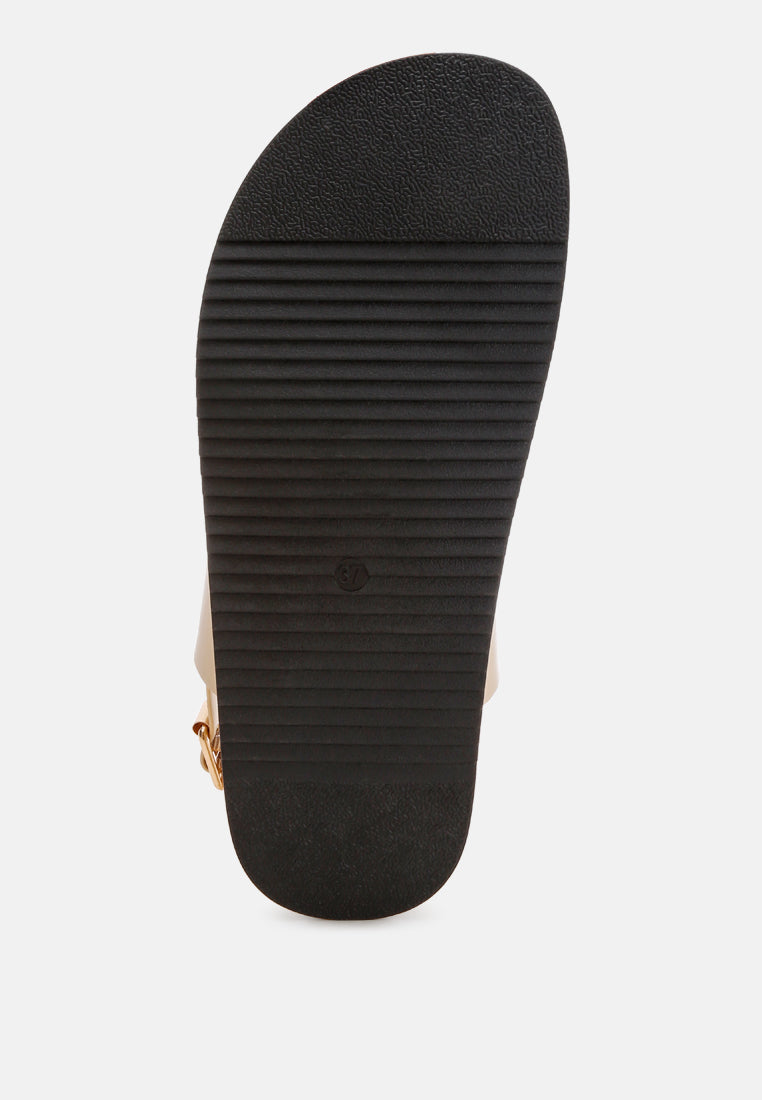 Lolac Metallic Bar Embellished Flat Sandals